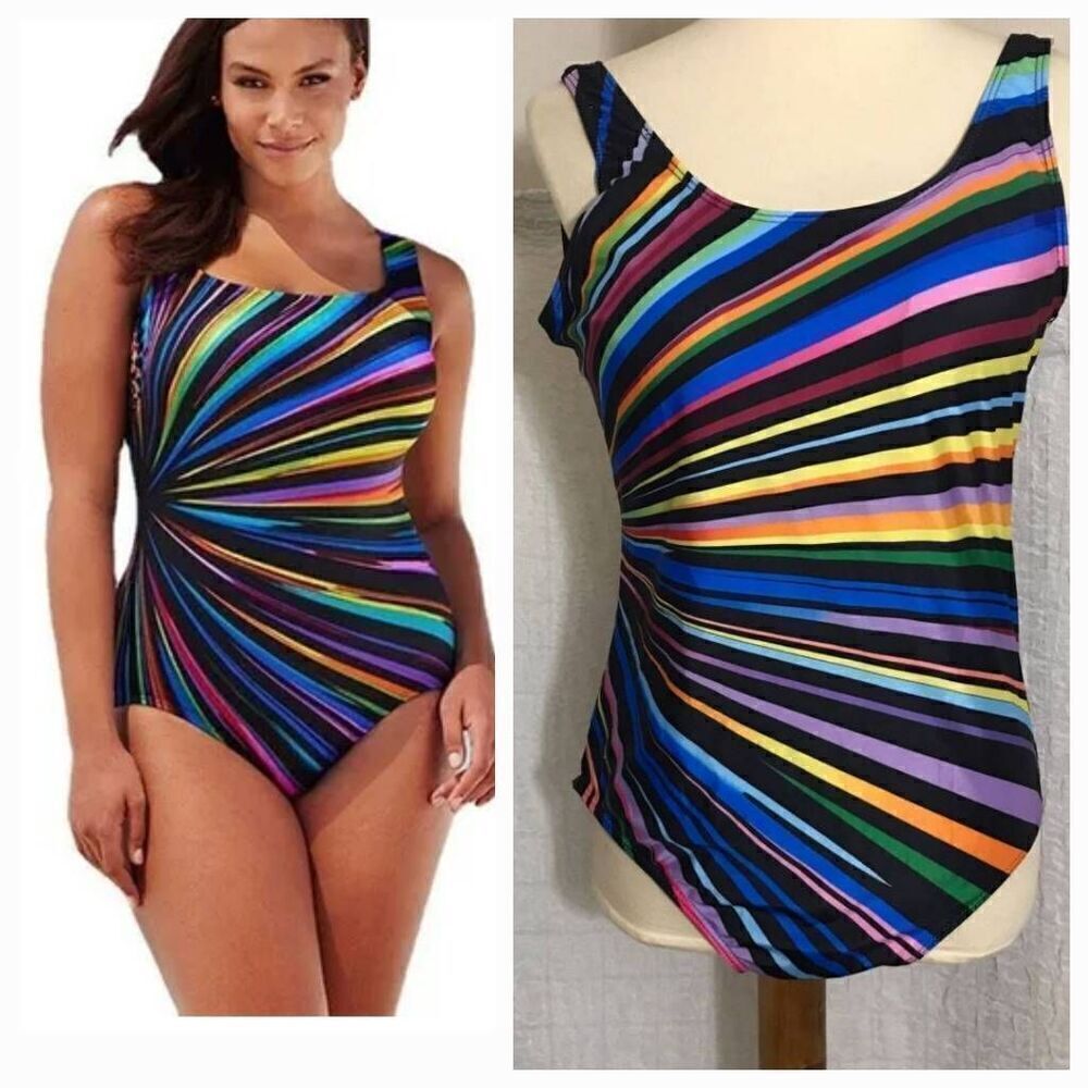 NWOT Colorful Striped One Piece Swimsuit Size 1X